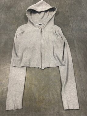 Gab & Kate grey crop ribbed zip up sweatshirt with hood